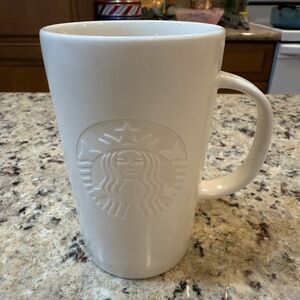STARBUCKS Tall EMBOSSED LOGO White Coffee Mug